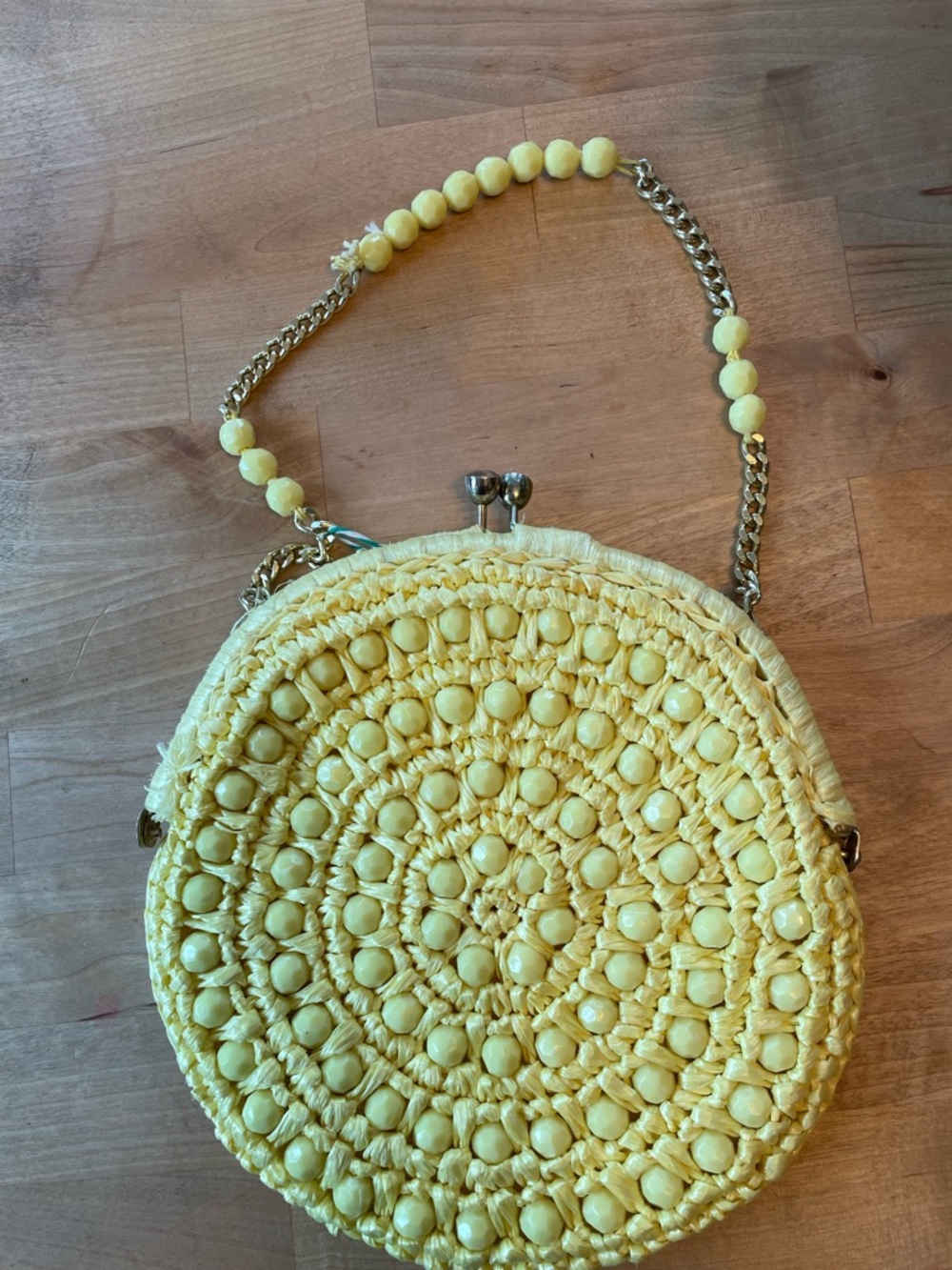 Yellow Round Beaded Woven Too Handle Bag by Marcus Brothers - Picture 4 of 6